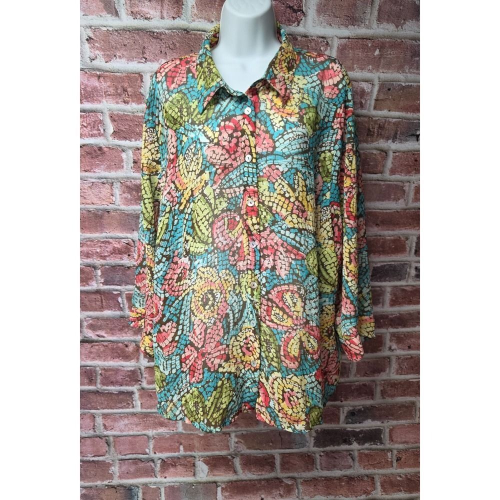 Women's ALFRED DUNNER Mosaic Paisley Print Button Down Shirt Size 24W
